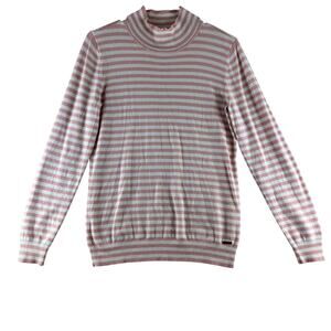 Calvin Klein Pink White Striped Mock Neck Sweater Women’s Medium Preppy Nautical